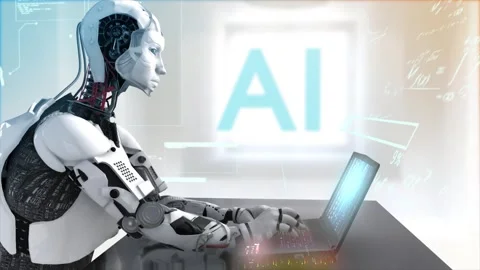 High quality 3D CGI profile shot of an Artificial Intelligence humaniod Stock Footage 244645233