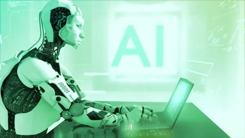 High quality 3D CGI profile shot of an Artificial Intelligence humaniod Stock Footage 244645336