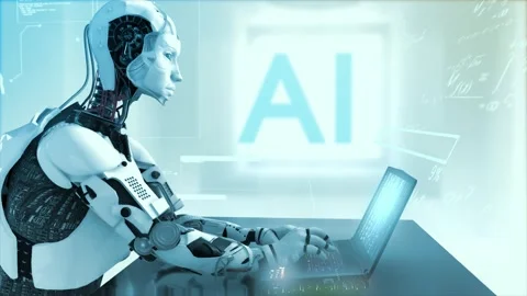 High quality 3D CGI profile shot of an Artificial Intelligence humaniod Stock Footage 244645359