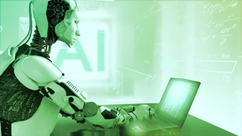 High quality 3D CGI render of an Artificial Intelligence humaniod robot at Stock Footage 244645286