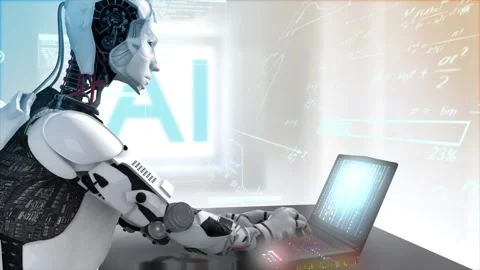 High quality 3D CGI render of an Artificial Intelligence humaniod robot at Stock Footage 244645304