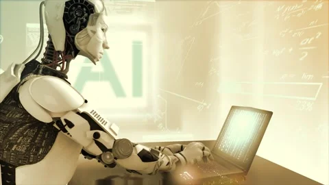 High quality 3D CGI render of an Artificial Intelligence humaniod robot at Stock Footage 244645316