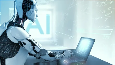 High quality 3D CGI render of an Artificial Intelligence humaniod robot at Stock Footage 244645326