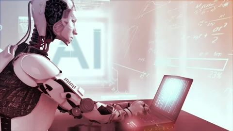 High quality 3D CGI render of an Artificial Intelligence humaniod robot at Stock Footage 244645368
