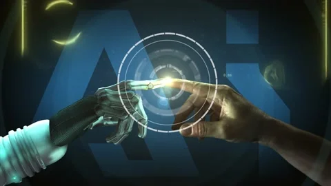 High quality 3D CGI of a robot arm reaching out and touching index Stock Footage 238883103