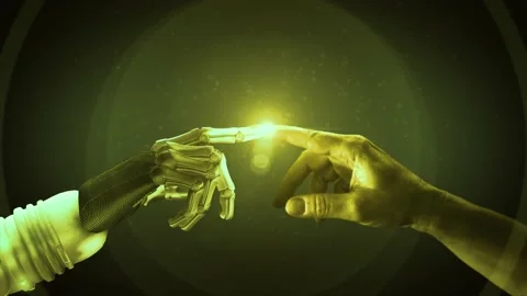 High quality 3D CGI of a robot arm reaching out and touching index Stock Footage 238883109