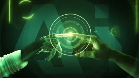High quality 3D CGI of a robot arm reaching out and touching index Stock Footage 238883117