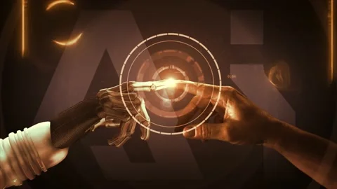 High quality 3D CGI of a robot arm reaching out and touching index Stock Footage 238883120
