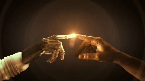 High quality 3D CGI of a robot arm reaching out and touching index Stock Footage 238883127