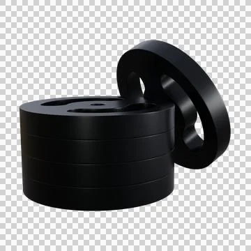 High-quality 3D illustration of a stack of black metal weight plates symbol.. Stock Illustration