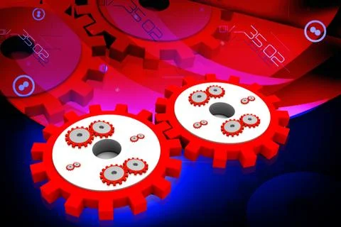 High quality 3d render gear in digital background Stock Illustration