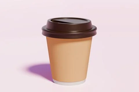 High quality 3D render of takeaway disposable kraft paper coffee cup with brown Stock Illustration
