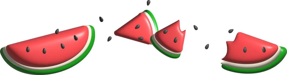 High-quality 3D vector of watermelon slices with seeds Stock Illustration
