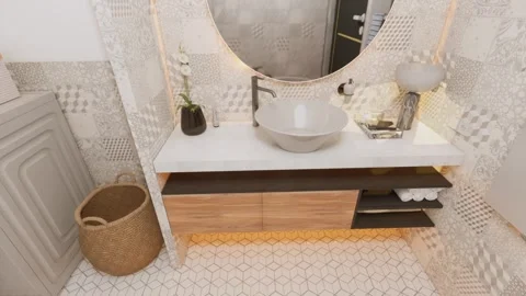 High-quality 3D video render of a modern bathroom interior. Stock Footage 317695716