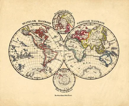 High Quality Antique World Map - Otto Petri Stock Photos