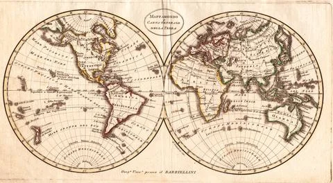 High Quality Antique World Map - Barbiellini 1652 Stock Photos