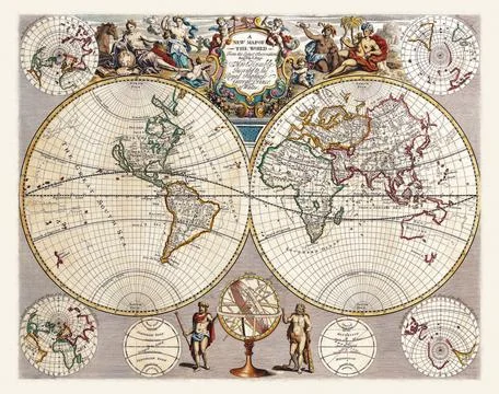 High Quality Antique World Map - John Seney 1721 Stock Photos