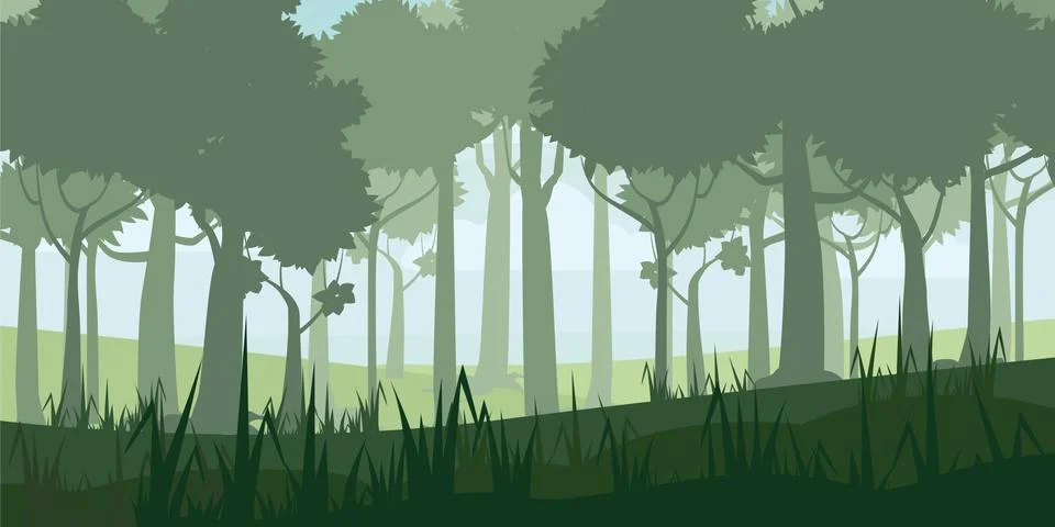 A high quality background of landscape with deep deciduous forest. Cartoon style Stock Illustration