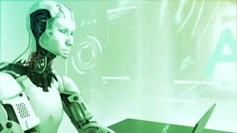 High quality CGI pullback shot of an Artificial Intelligence humaniod Stock Footage 244645241