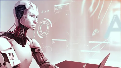 High quality CGI pullback shot of an Artificial Intelligence humaniod Stock Footage 244645246