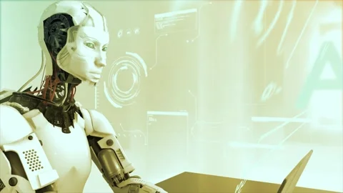 High quality CGI pullback shot of an Artificial Intelligence humaniod Stock Footage 244645266