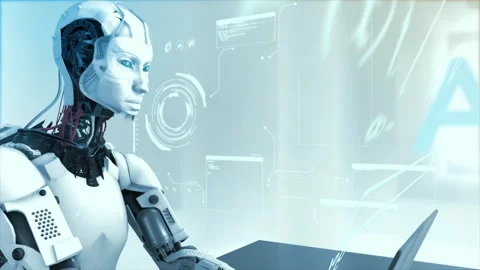 High quality CGI pullback shot of an Artificial Intelligence humaniod Stock Footage 244645295