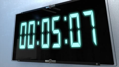 High quality CGI render of a digital countdown timer on a wall-mounted Stock Footage 249146033