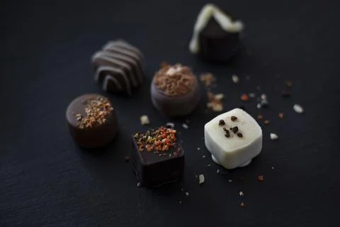 High quality chocolates on a black background Foto stock