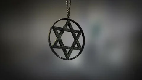 High quality close up render of a polished marble circular Star of David Vídeo Stock 186030747