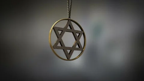 High quality close up render of a shiny gold circular Star of David Vídeo Stock 186031344