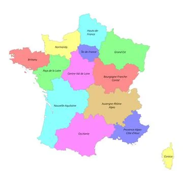 High quality colorful labeled map of France with borders Stockillustratie
