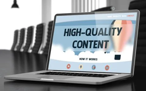 High-quality Content Concept on Laptop Screen. 3D Illustrazione stock