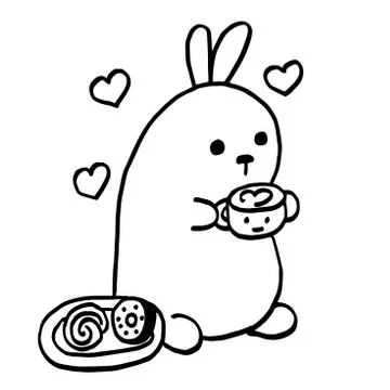 High quality cute bunny with coffee and sweets Stock Illustration