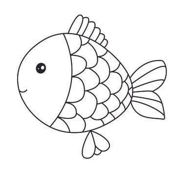 High-Quality cute Rainbow Fish animal doodle. Line Drawing Vector Illustration. Illustrazione stock