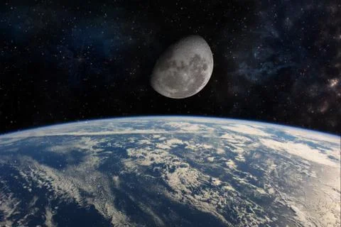 High quality Deep space iimage with the earth and the moon . Elements of this Foto stock