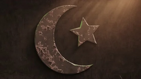 High quality dramatic motion graphic of the Star and Crescent Islam icon Vídeo Stock 186109290