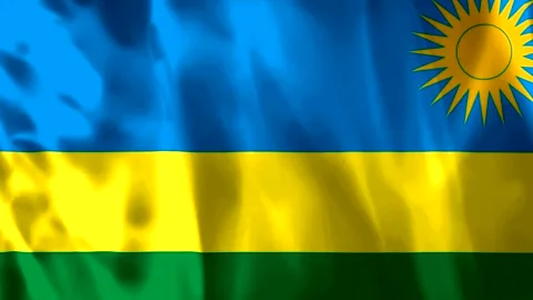 A high quality fabric texture of the national flag of Rwanda waving in the wi Vídeo Stock 343581603