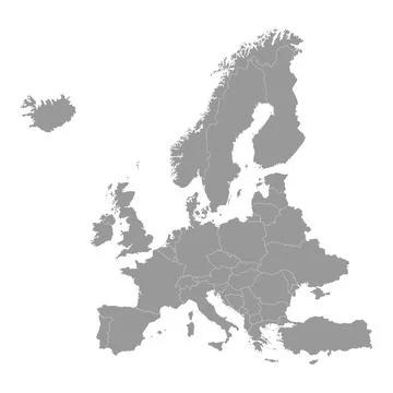 High quality grey map of Europe with borders of the regions Stock Illustration
