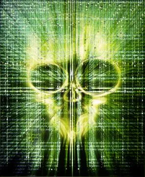High quality hacker attak digital illustration with skull Stock Illustration