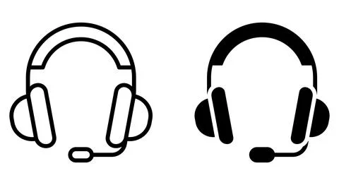 High-Quality Headset Icons in Black and White for Communication Use Illustrazione stock