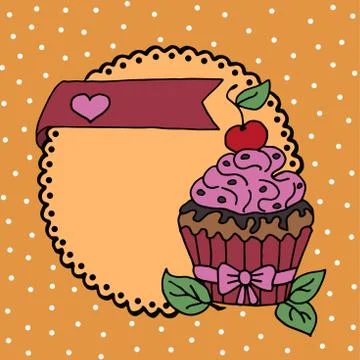 High quality illustration of cake with cherry and heart Stock Illustration