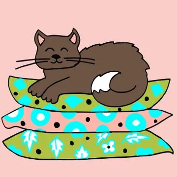 High quality illustration of cat on pillows Illustrazione stock