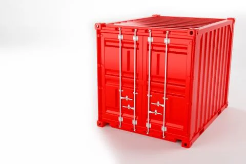 A high quality image of a red 10ft shipping container on a white background. Illustrazione stock