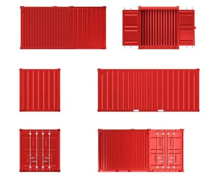 A high quality image of a red 20ft shipping container on a white background. Illustrazione stock