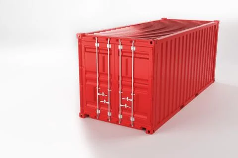 A high quality image of a red 20ft shipping container on a white background. Illustrazione stock