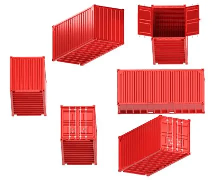 A high quality image of a red 20ft shipping container on a white background. Illustrazione stock