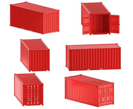 A high quality image of a red 20ft shipping container on a white background. Illustrazione stock
