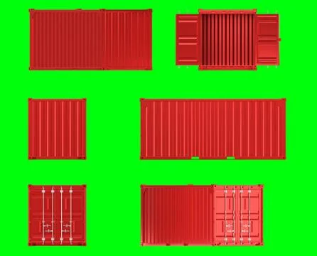 A high quality image of a red 20ft shipping container on a green background. Illustrazione stock