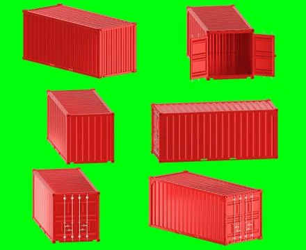A high quality image of a red 20ft shipping container on a green background. Illustrazione stock