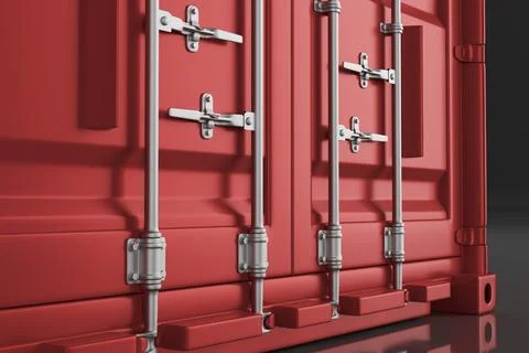 A high quality image of a red 20ft shipping container on a white background. 3d Illustrazione stock